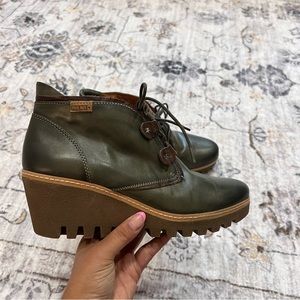 Pikolinos Maple Wedge Leather Ankle Boot Black Lace Up Booties Size 10